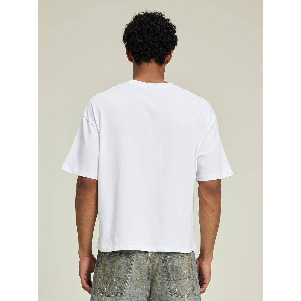 Cropped Oversized Men'S T-Shirts Cotton Fashion Boxy T Shirt Short Sleeve Crew Neck Tee For Men
