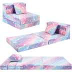 Memorecool Glow Rainbow Unicorn Tri-Fold Sofa Bed For Kids, Foldable Futon Mattress, Chair, And Floor Couch For Playroom