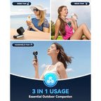 Playhot Portable Handheld Turbo Fan, 5 Gear Wind, Usb-C Rechargeable Fan, Up To 12 Working Hours, 3 In 1 Hand Fans With Air Turbo Tech Cooling Fan For Outdoor Activities, Travel, Beach (Black)