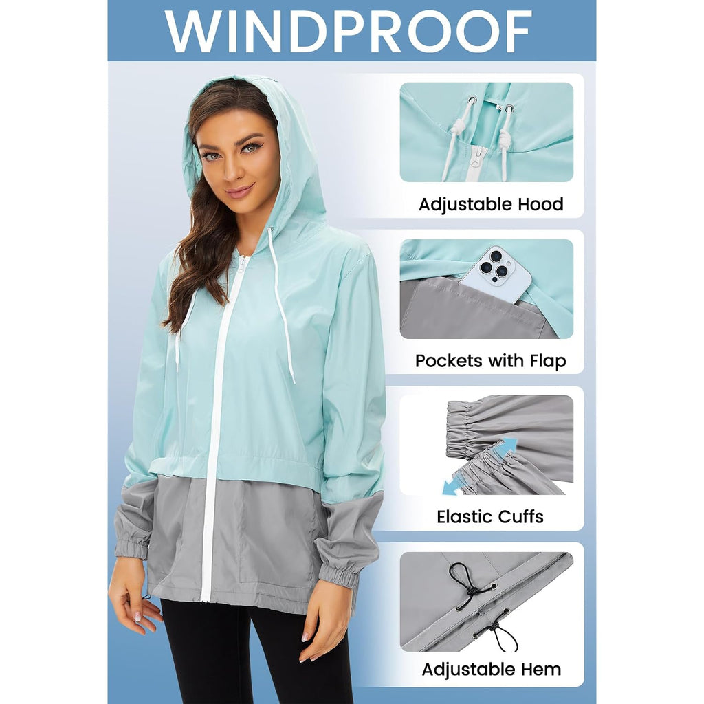 Zando Lightweight Rain Jacket Women Packable Waterproof Raincoat With Hood | Windbreaker Jacket Women, Light Raincoats For Drizzle, Rain Coats For Travel, Hiking And Commute