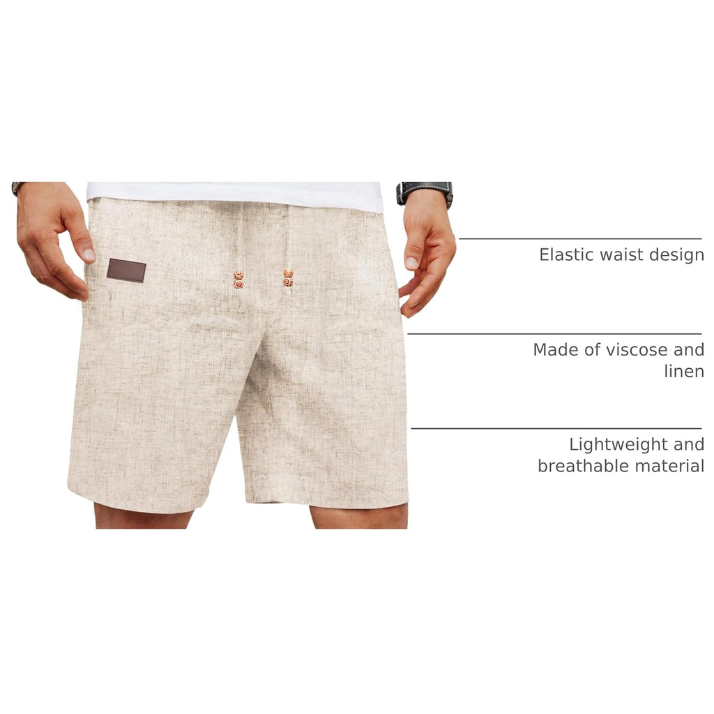 Coofandy Mens Casual Linen Shorts Elastic Waist Drawstring Loose Fit Summer Beach Vacation Shorts With Pockets