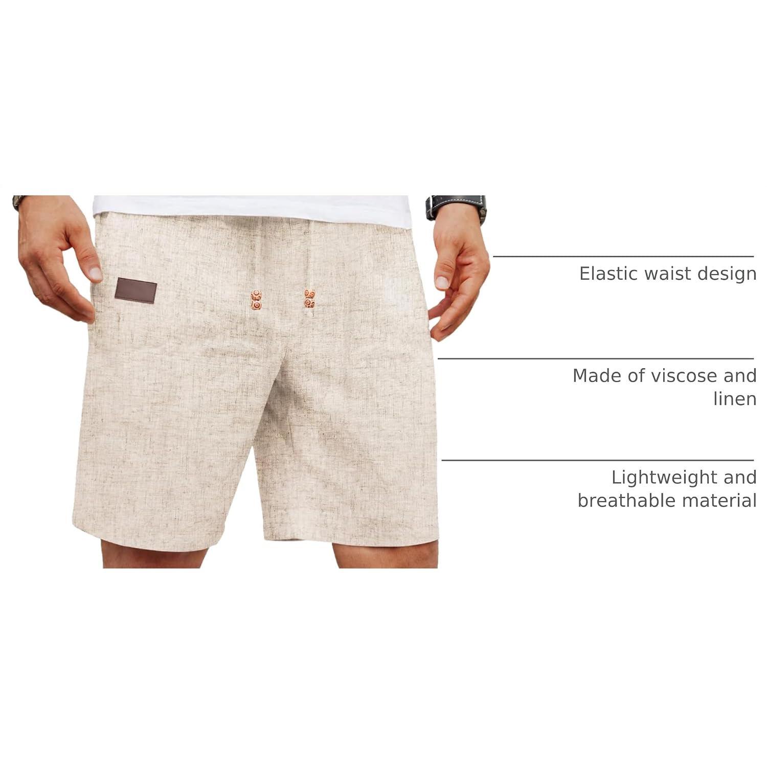 Coofandy Mens Casual Linen Shorts Elastic Waist Drawstring Loose Fit Summer Beach Vacation Shorts With Pockets