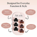Kitsch Small Hair Clips For Women - Stays In Place Without Pulling Or Snagging | Durable Plastic, Sturdy Small Claw Clips - Black & Tortoise, 6 Pcs