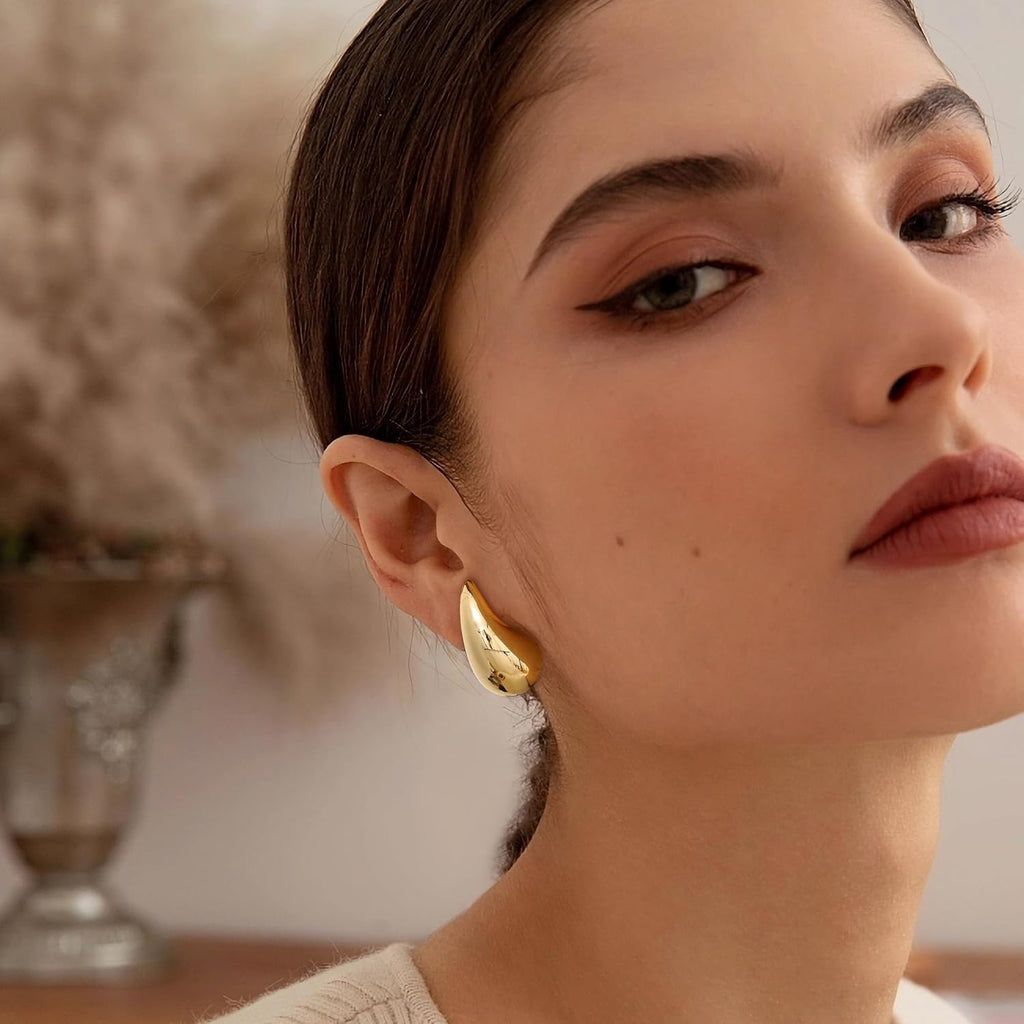 Gacimy Teardrop Earrings Dupes for Women 14K Gold Plated, Chunky Drop Earrings for Women with 925 Sterling Silver Post