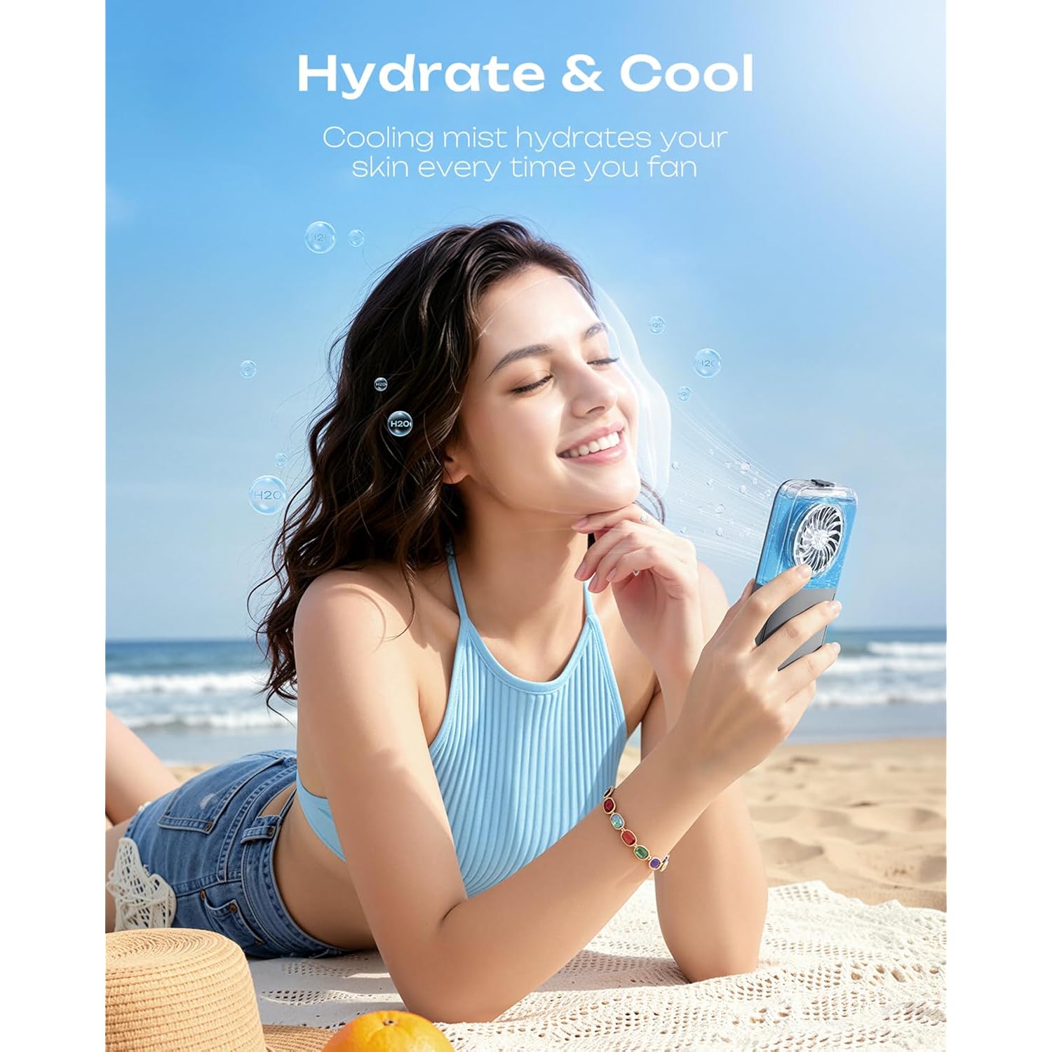 Otlonpe Mini Handheld Misting Fan Portable, Small Powerful Personal Cooling Mister Fan That Blow Cold Air, Slim Light Foldable, 4-Speed Rechargeable Portable Mist Fans, Water Spray, Hand Desk, Black