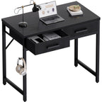 Pamray 32 Inch Small Computer Desk With 2 Drawers For Bedroom Study Writing Home Office Table For Small Spaces Black