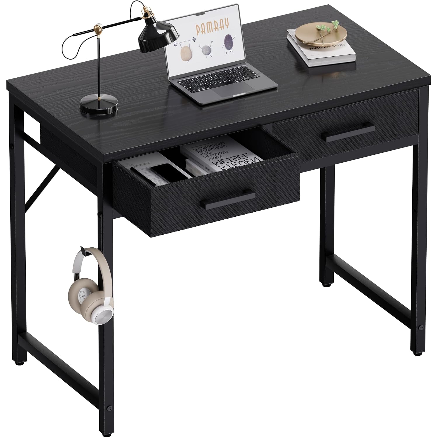 Pamray 32 Inch Small Computer Desk With 2 Drawers For Bedroom Study Writing Home Office Table For Small Spaces Black