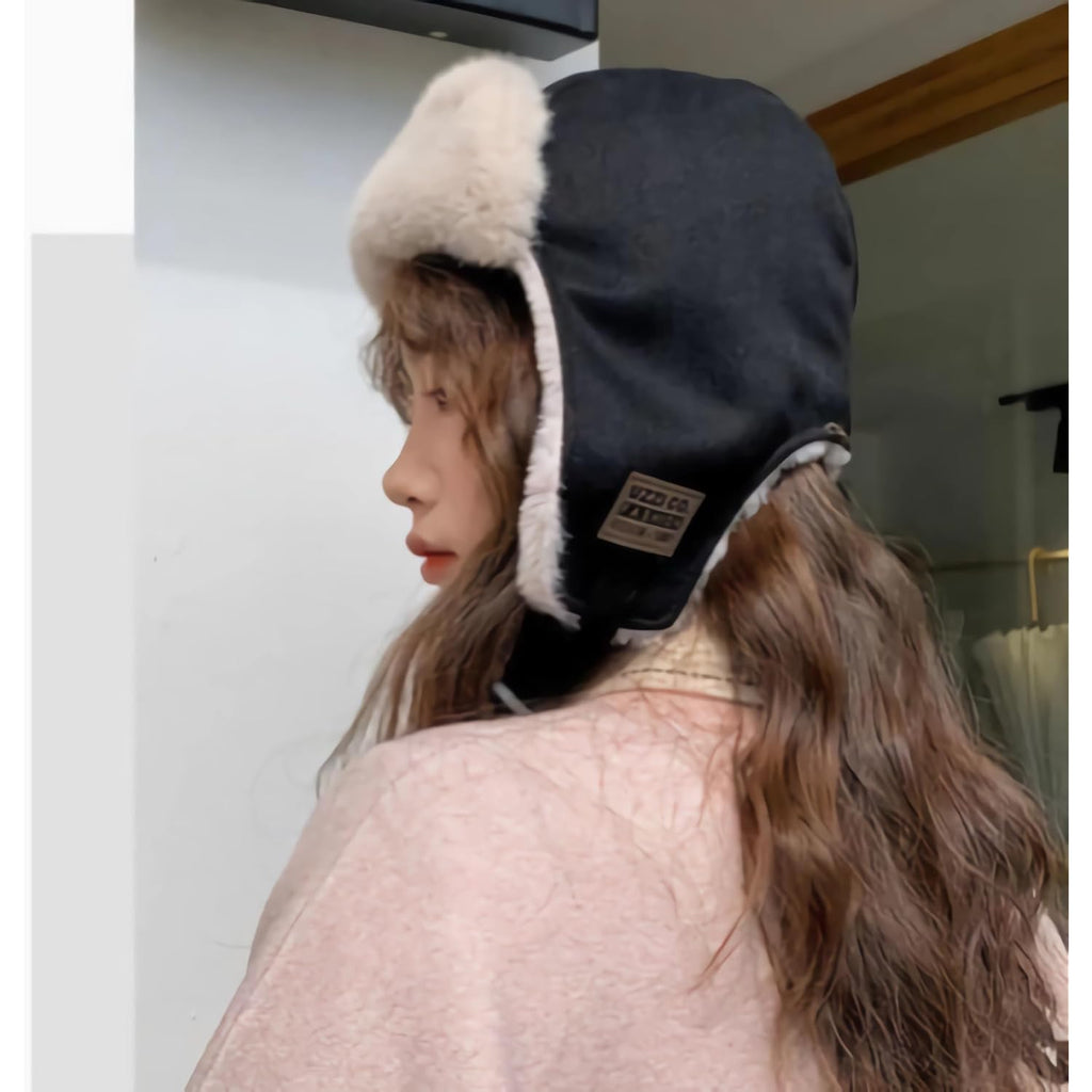 Women Winter Furry Trapper Hat with Earflaps Warm Faux Fur Windproof Russian Trooper Cap Fleece Lined Plush Hunting Ski