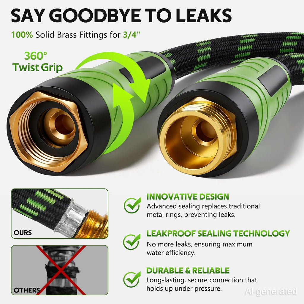 Non-Expandable Garden Hose 25 Ft Water Hose With 10-Function Spray Nozzle | Yard Hose Heavy Duty Steel Metal Flexible,Durable Fabric Skin,No Kinks & Leak-Proof With Upgraded Handle Hose Pipe Outside