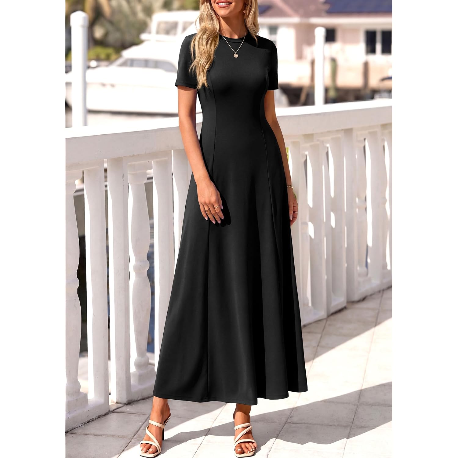 Kirundo Short Sleeve Formal Wedding Guest Dresses For Women, 2026 Summer Pleated Long Flowy Maxi Dress, Two Pockets, A Line