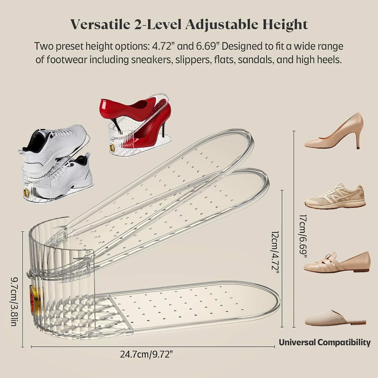 Clear 10 Pack Shoe Slot Organizer, Shoe Stacker Organizer Holders For A Pair Of Shoes, Adjustable Thickening Double Layer 50% Shoe Space Saver Rack Storage For Closet (Clear, 10 Pack)