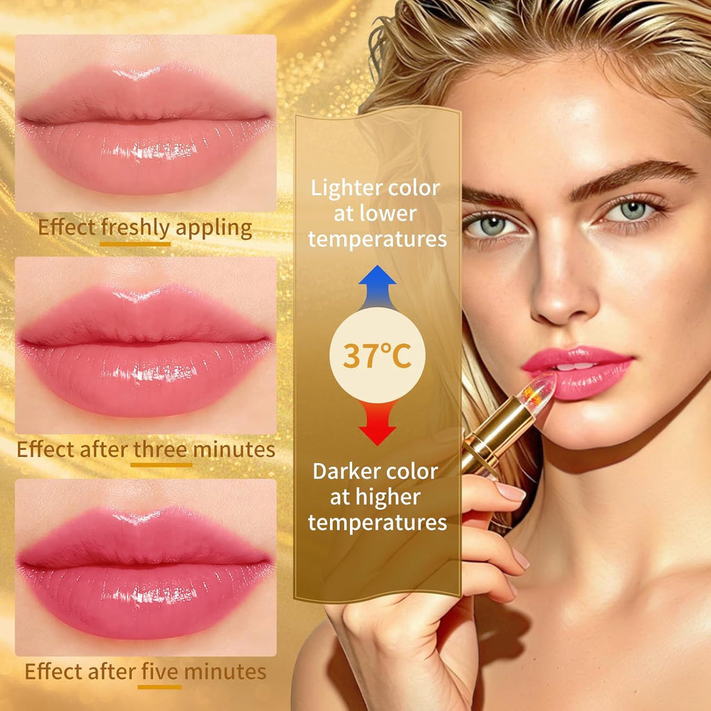 Clear Color Changing Lipstick Daisy Flower Jelly,Temperature Change Ph Adjusting Tinted Lip Balm, Moisturizing, Long Lasting, Magic Color Change Transferproof Lip Gloss | Moisturizing, Long Lasting, Nourishing