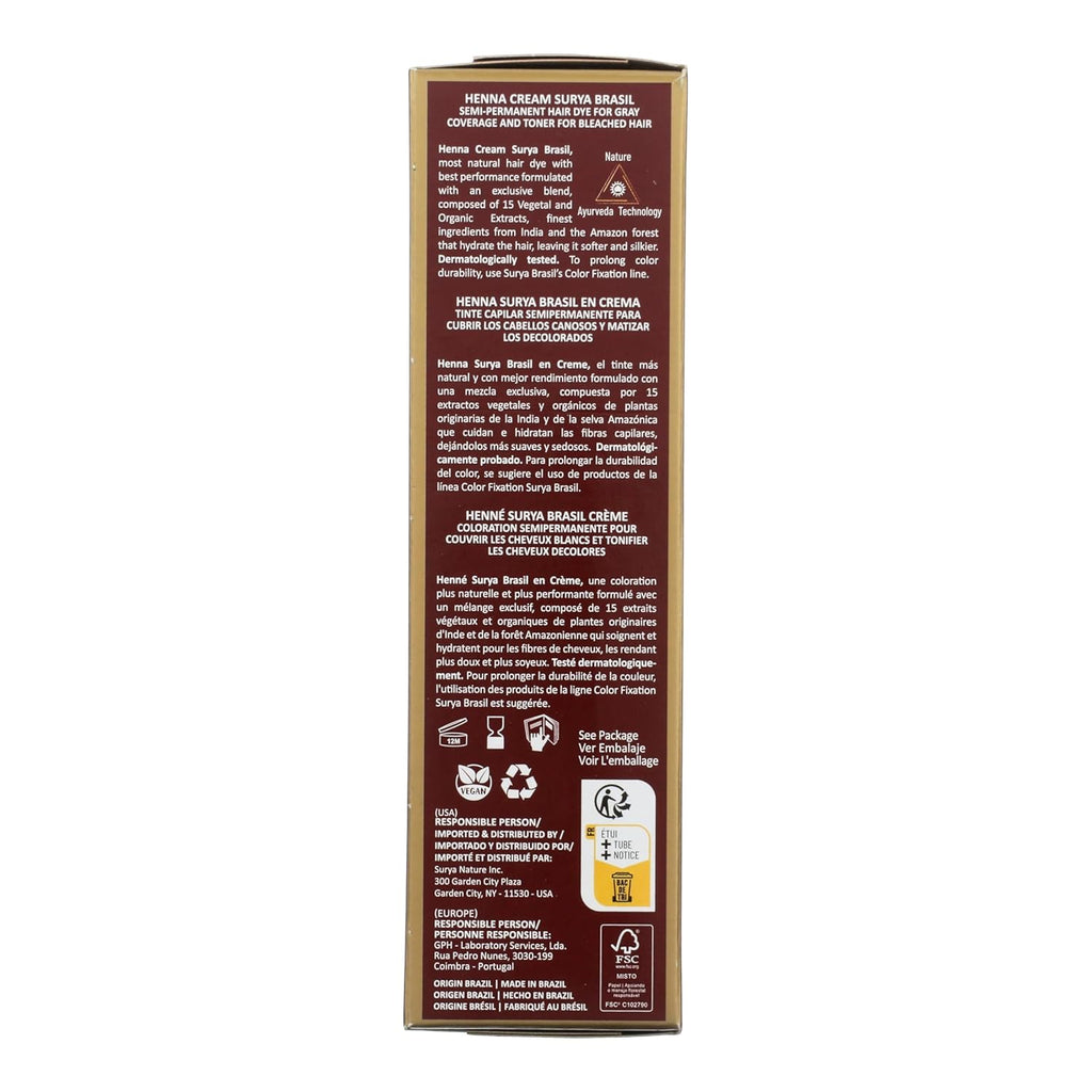 Surya Brasil - Henna Cream for Gray Coverage, Semi Permanent Natural Henna Deep Conditioning Hair Color Treatment, Black, 2.37 oz / 70 ml
