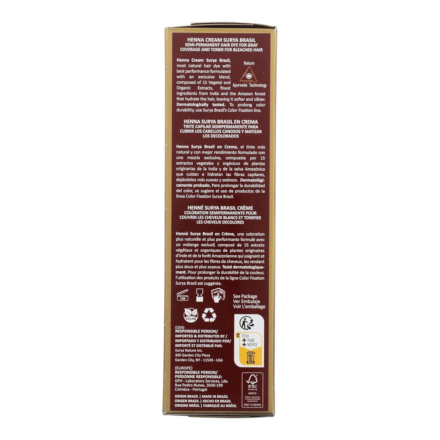 Surya Brasil - Henna Cream for Gray Coverage, Semi Permanent Natural Henna Deep Conditioning Hair Color Treatment, Black, 2.37 oz / 70 ml