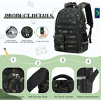 Camo Backpack For Boys With Lunch Box Pencil Case Usb Charging Port | Tactical Boys Backpack For School Kids Military Army Schoolbags For Boy Teens Kids Elementary Middle High, Black Grey Camo