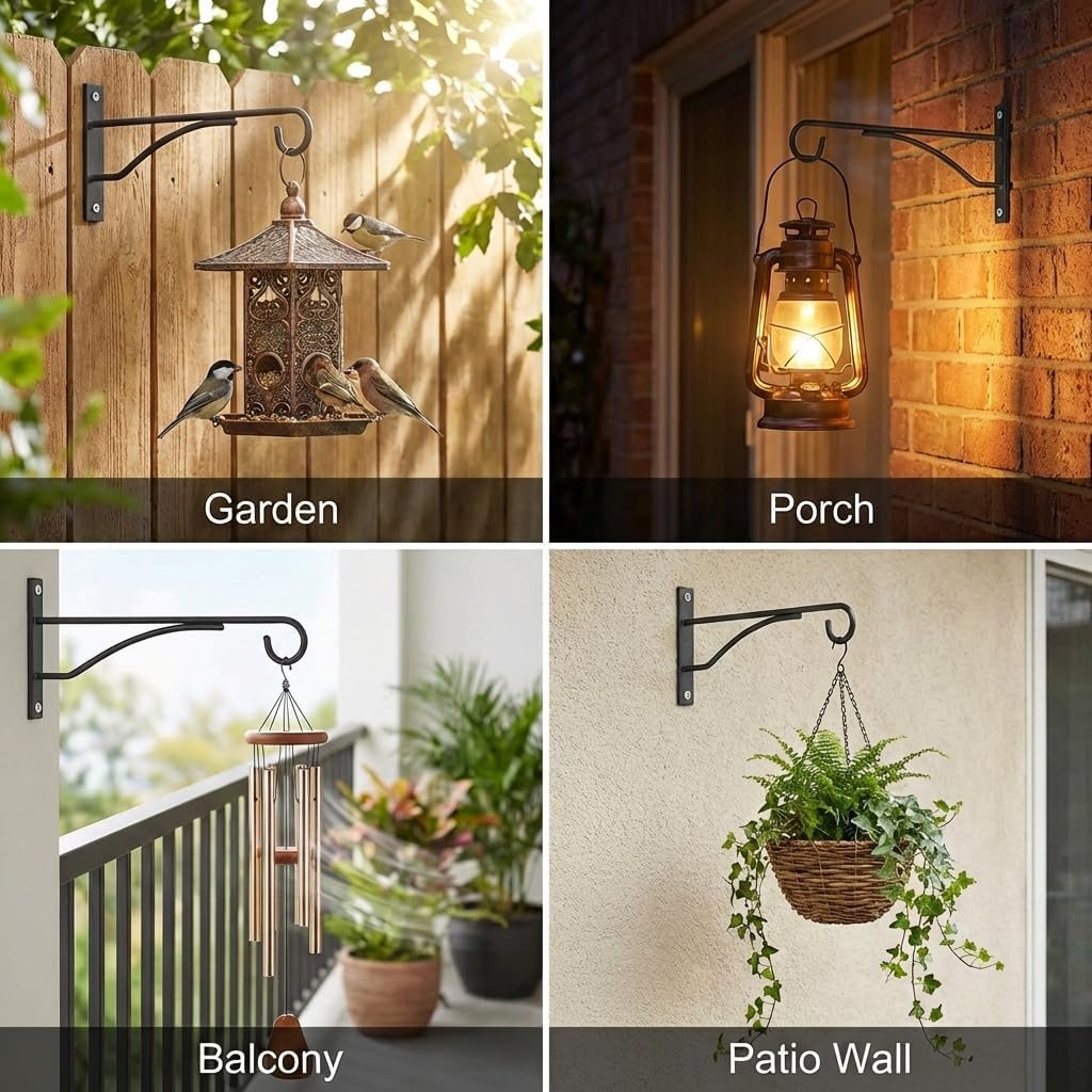 8" Plant Hangers 6 Pack, Hanging Plant Bracket For Wall Fence Porch Outdoor Indoor, Metal Plant Hooks For Basket, Flower, Planter, Feeder, Lantern, Wind Chime