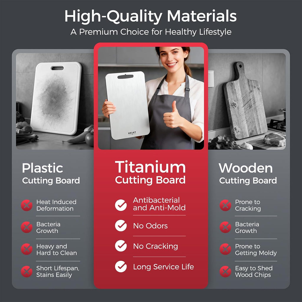 100% Pure Titanium Cutting Board Set Of 3, Titanium Cutting Boards For Kitchen,Double-Sided Chopping Boards For Raw & Cooked Food, Non-Toxic, Handles Included, Dishwasher Safe(M+L+Xl)