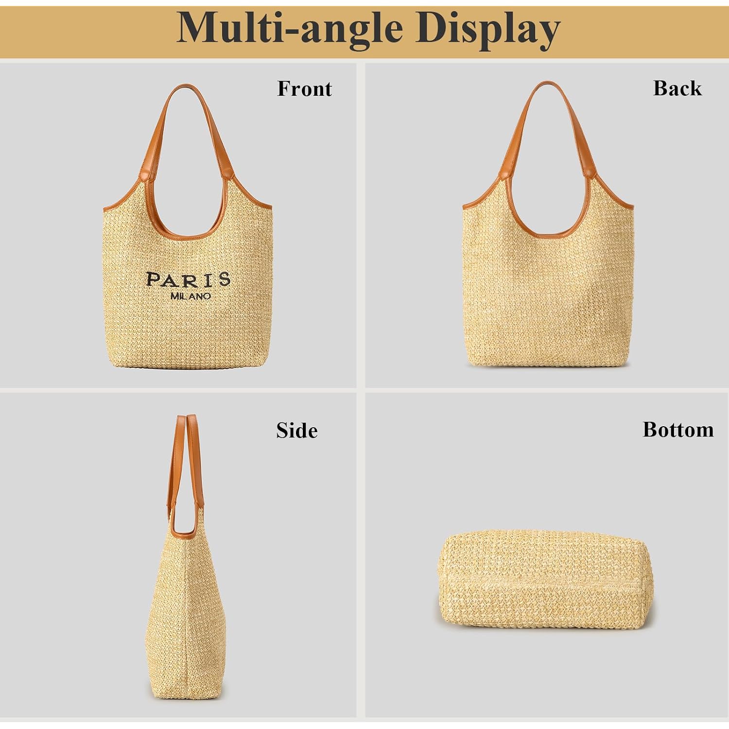 Straw Tote Bags For Women, Summer Straw Purses And Handbags Shoulder Woven Raffia Beach Bag With Coin Purse