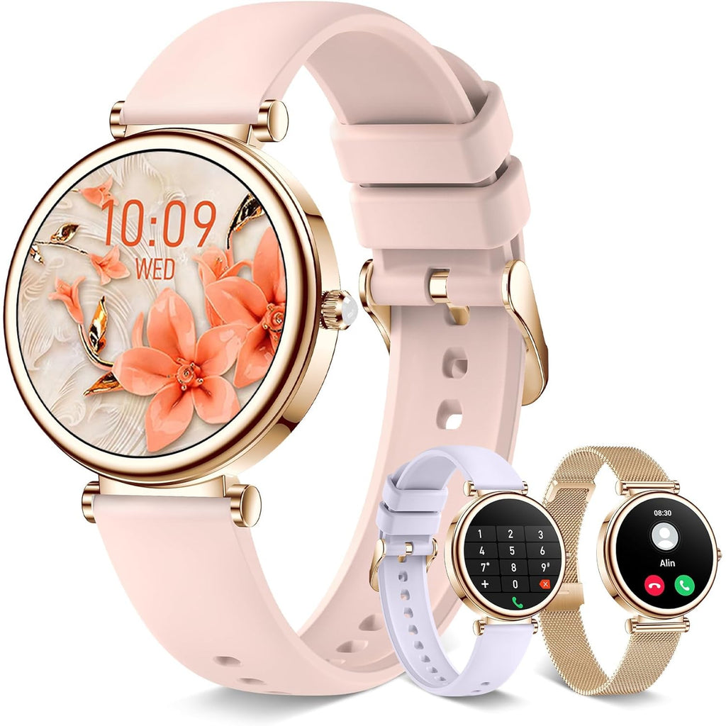 Smart watch for Women (Answer/Make Calls),1.27 Inch Round Smartwatch with 100+ sports modes, Heart Rate/Sleep Monitor Pedometer IP68 Waterproof Activity Fitness Watch for iPhone Android, Rose Gold