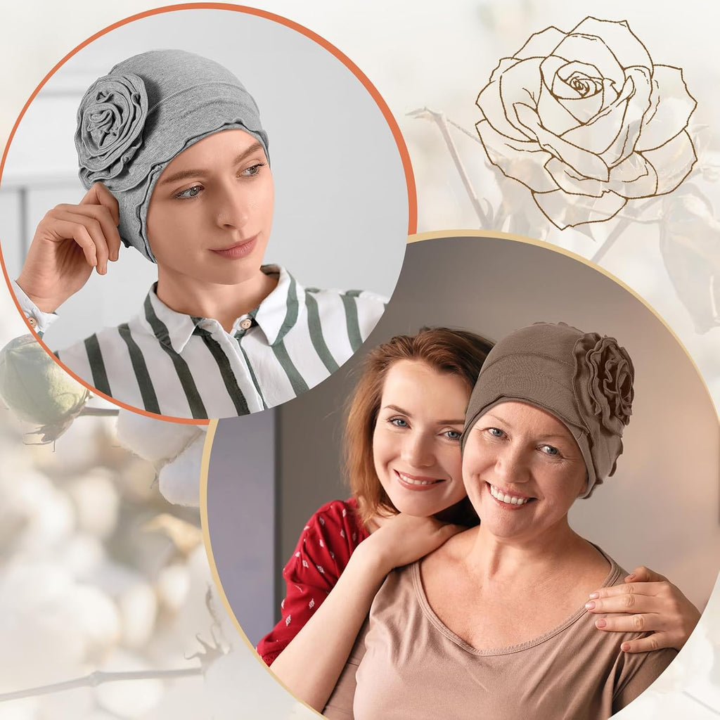 6 Pcs Cotton Chemo Turban Headwear Beanie for Women Soft Cancer Head Scarf Hats Elastic Covers Cap for Hair Loss Dark Color