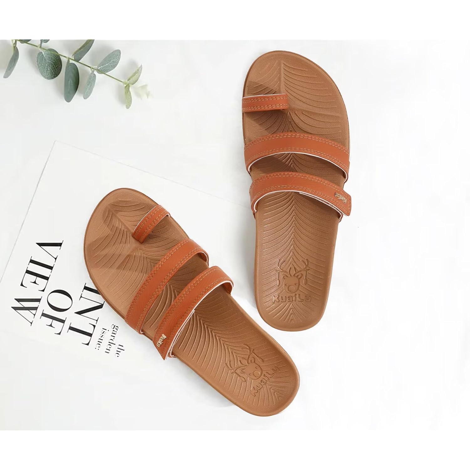 Kuailu Womens Slides Sandals With Plantar Fasciitis Arch Support Fashion Comfort Adjustable Flat Sandals Ladies Lightweight Orthotic Slip On Sandals