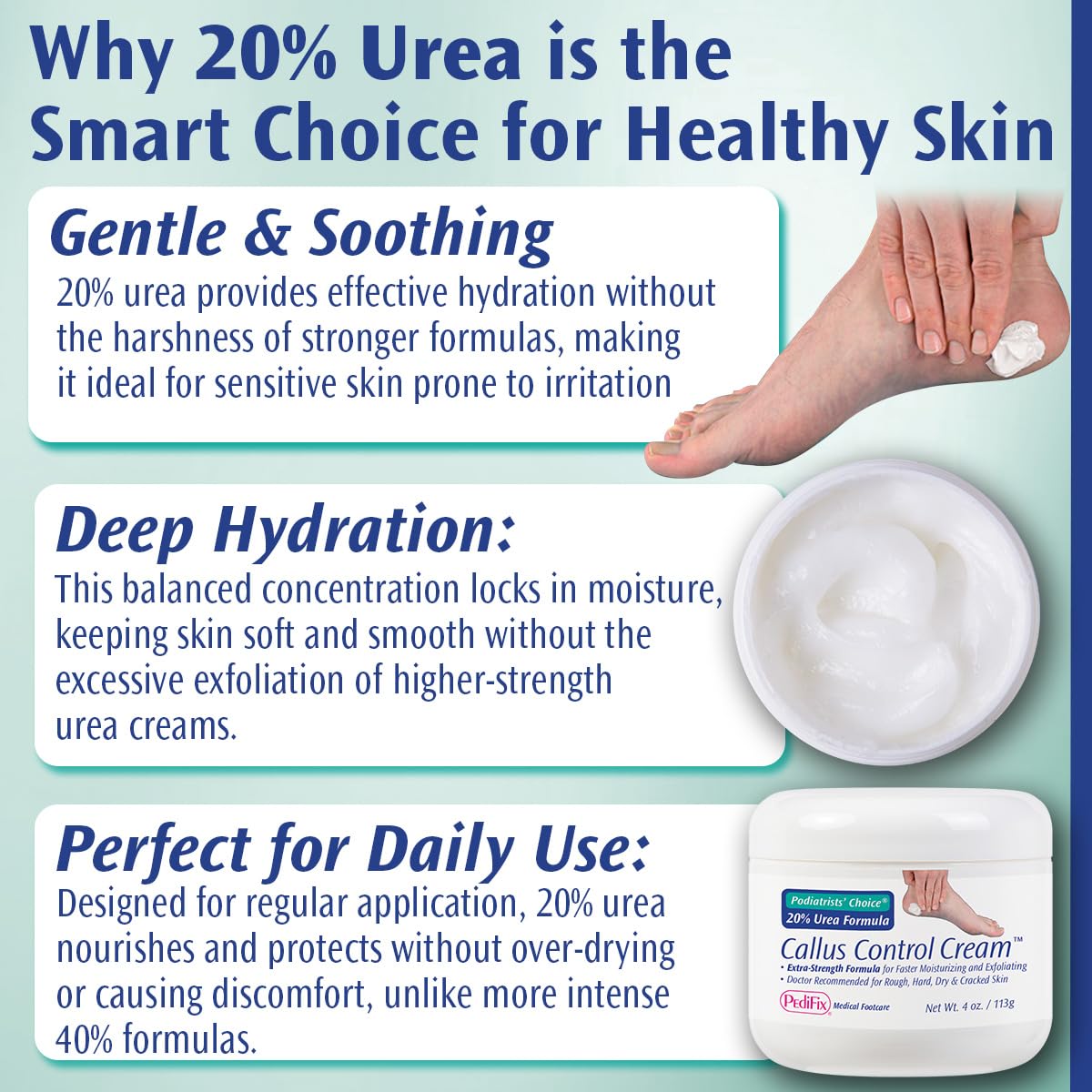 Pedifix Podiatrists' Choice 20% Urea Callus Control Extra Strength Foot Cream 4 Oz. (113g) - Professional Treatment for Dry, Cracked Feet, Callus & Foot Care Relief