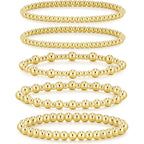 Eaciy Gold Bracelets for Women, 14K Gold Plated Beaded Bracelets Gold Strand Bead Ball Bracelet Stack Set Adjustable Bracelet Set Waterproof Jewelry for Women Gifts Non Tarnish