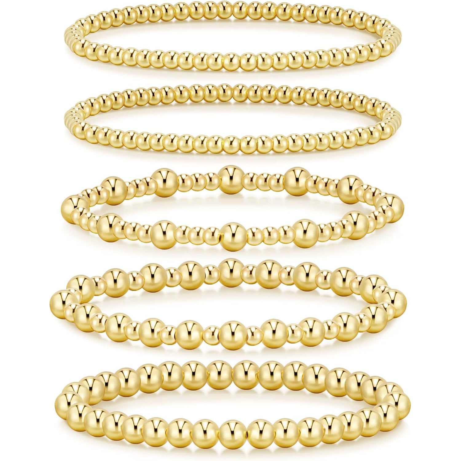 Eaciy Gold Bracelets for Women, 14K Gold Plated Beaded Bracelets Gold Strand Bead Ball Bracelet Stack Set Adjustable Bracelet Set Waterproof Jewelry for Women Gifts Non Tarnish