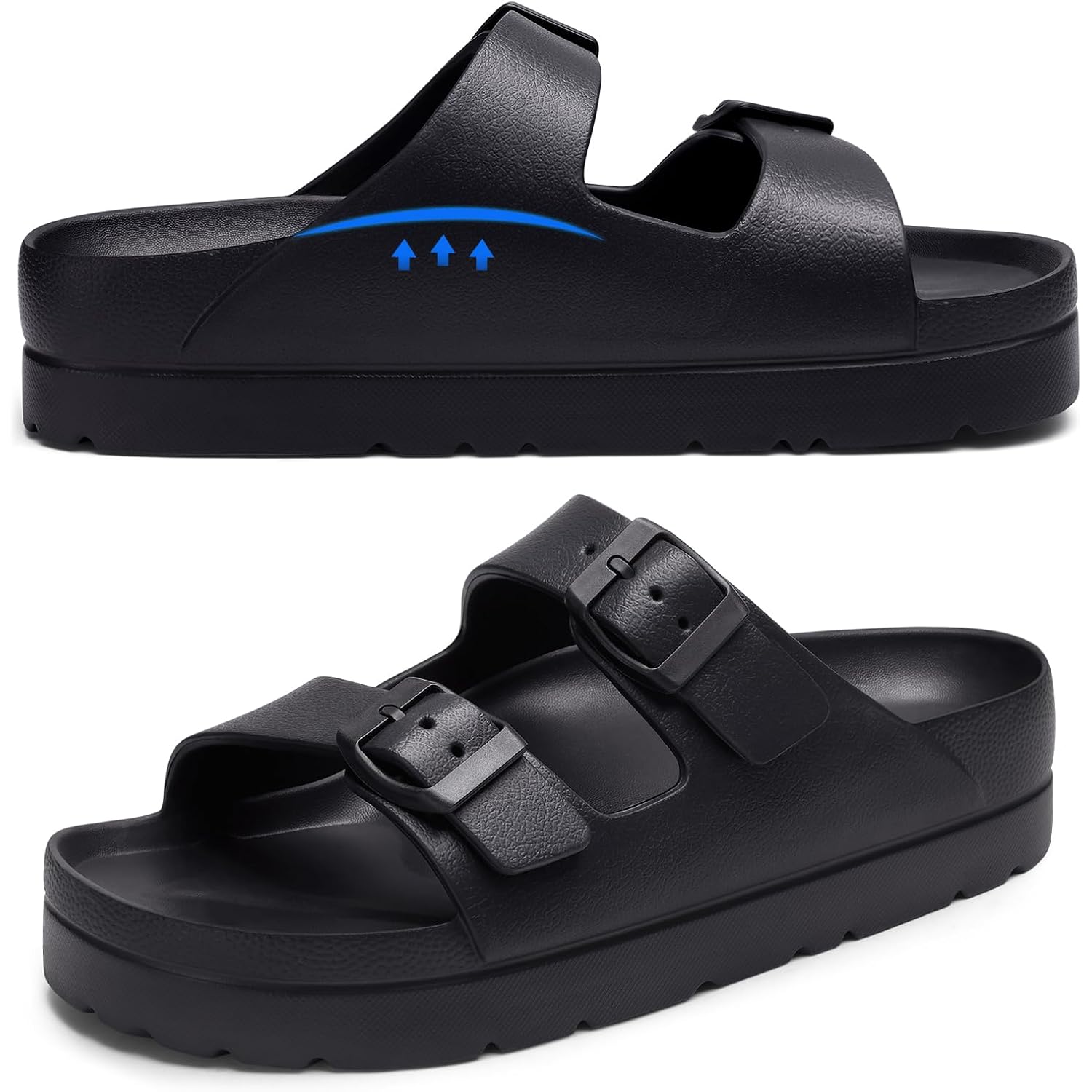 Shevalues Women’S Platform Sandals With Arch Support, Lightweight Cloud Slides With Adjustable Double Buckle, Comfortable Eva Recovery Sandals For Summer Beach