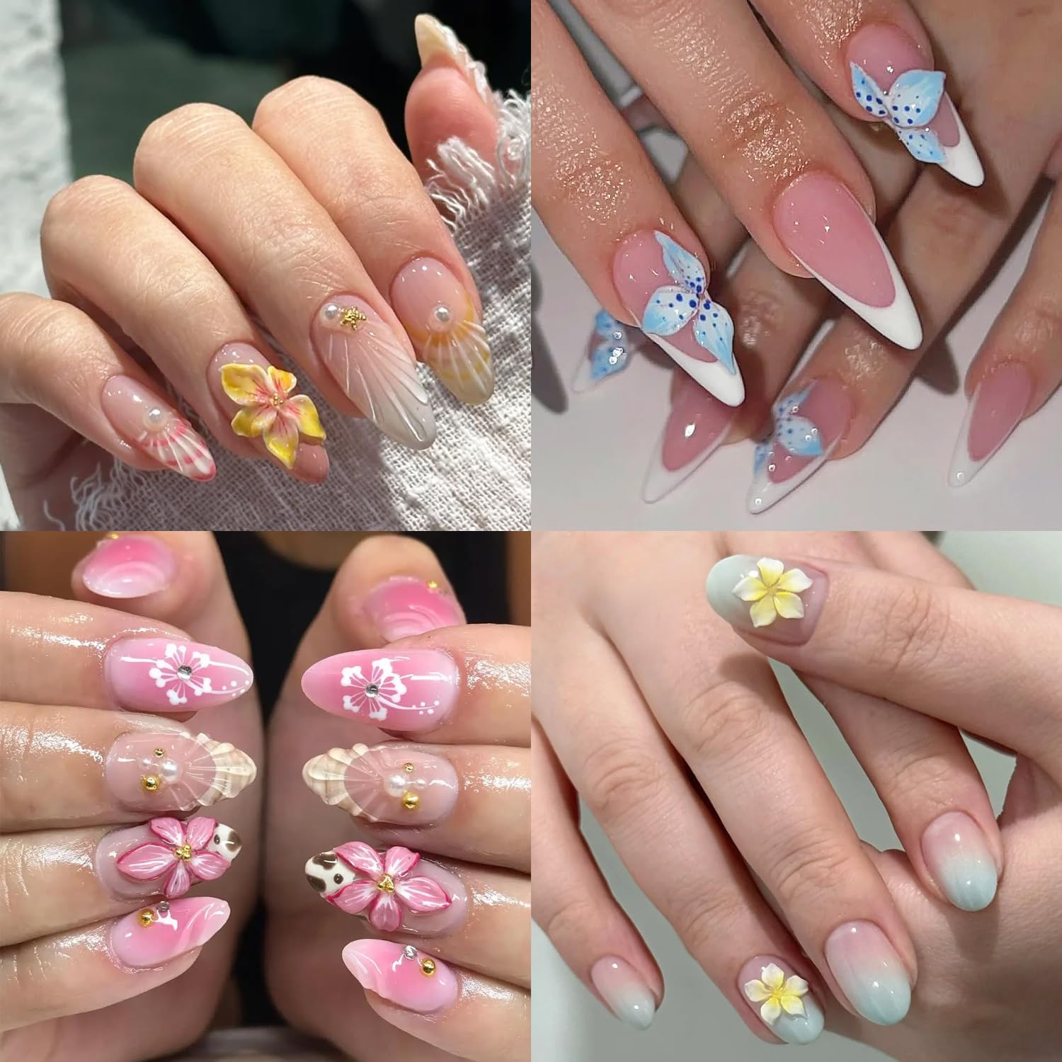 Silicone Nail Molds, 2PCS Reusable Clear 3D Flowers Nail Art Molds with Carving Pen Cherry Blossom Plumeria Hibiscus Flower Nail Design Manicure Template DIY Charms Resin Craft Accessories