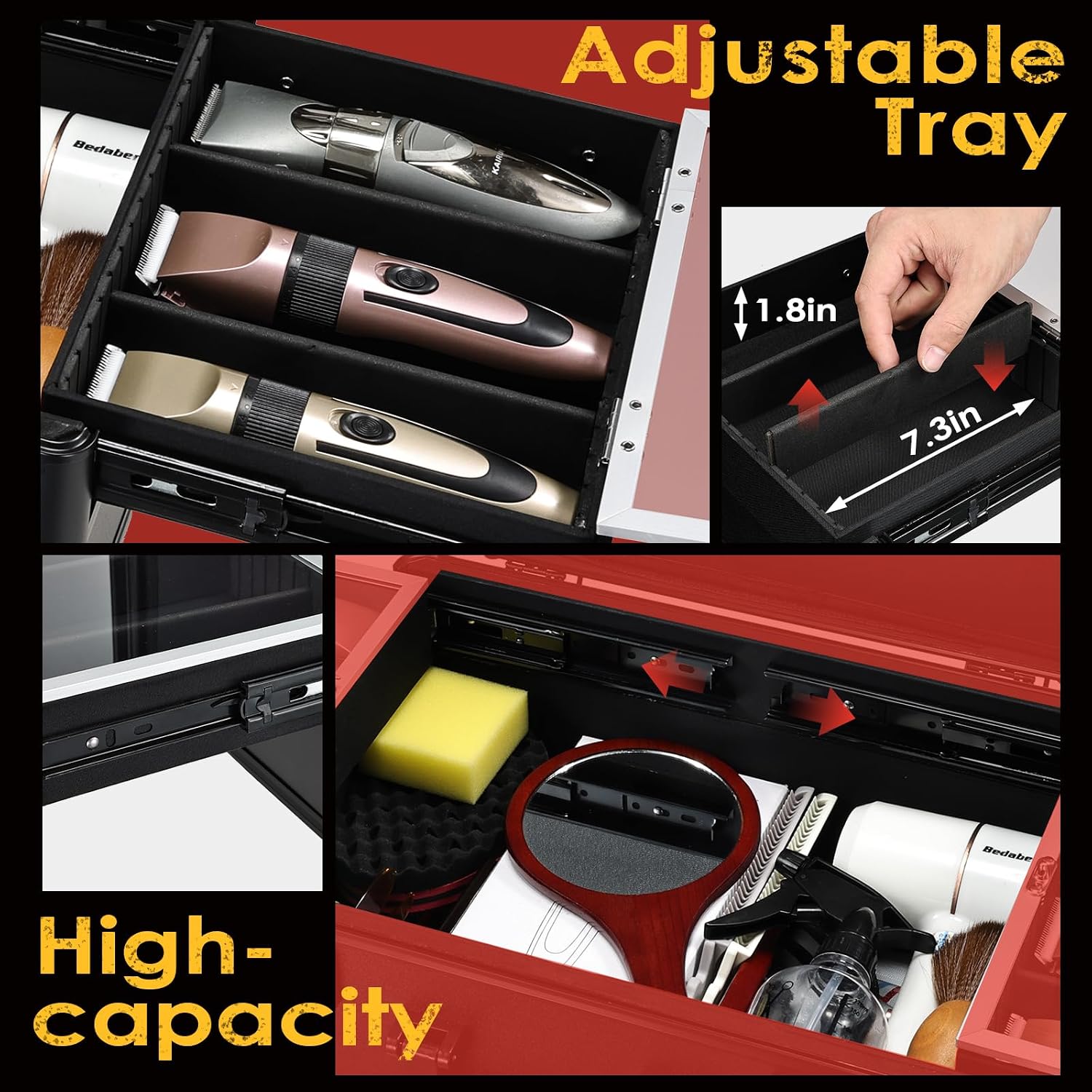 Barber Case 6 Clippers Sliding Tray, Profesional Barbers Briefcase Tool Case, Barber Cases For Clippers And Supplies, Hair Scissors Trimmer Organizer, Salon Hair Grooming Hard Travel Suitcase