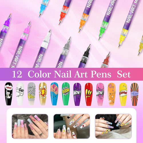 12 Colors Nail Art Marker Pens Set, Nail Markers for Nail Art, Suitable for Nail Art, Nail Painting, And Artistic Decorations; Suitable for Both Children And Adults. (12 Colors)