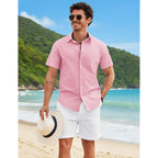 Coofandy Mens Button Down Shirts Short Sleeve Casual Shirt Cotton Summer Beach Linen Wedding Shirts