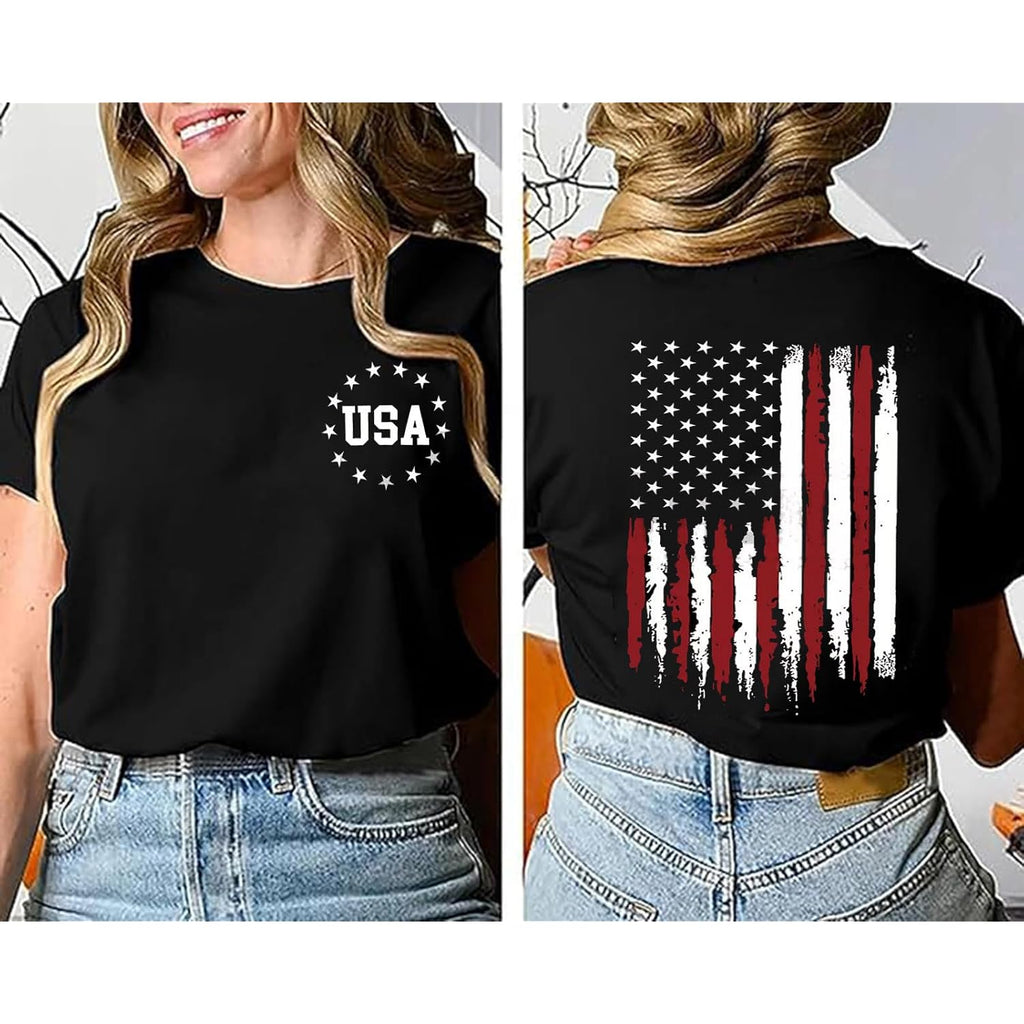 American Flag Patriotic T-Shirt Women 4th of July Gift Shirt USA Flag Stars Stripes Graphic Short Sleeve Casual Tops
