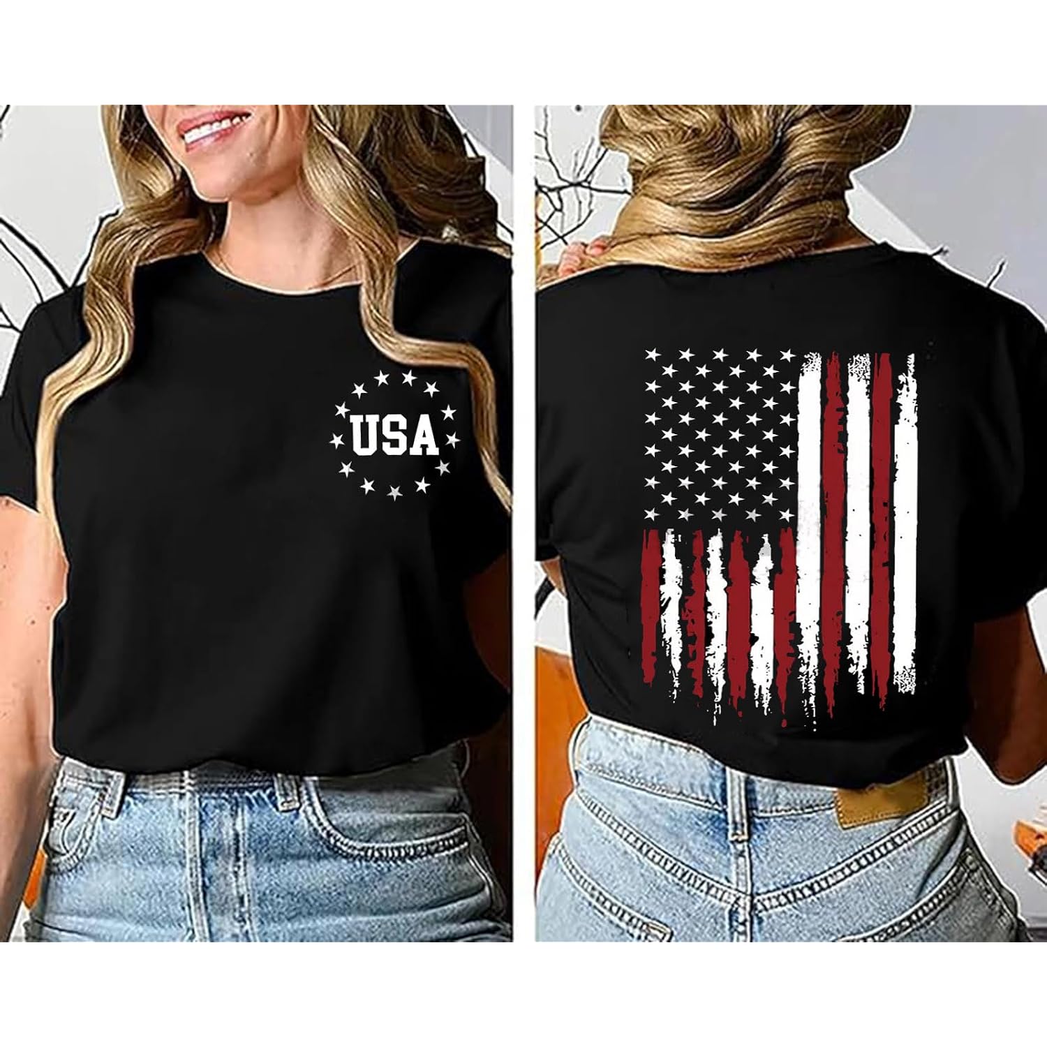 American Flag Patriotic T-Shirt Women 4th of July Gift Shirt USA Flag Stars Stripes Graphic Short Sleeve Casual Tops