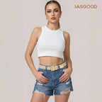 JASGOOD Women Braided Woven Elastic Belt Golf Casual Stretch Belt with Gold Buckle for Ladies Jeans Pants