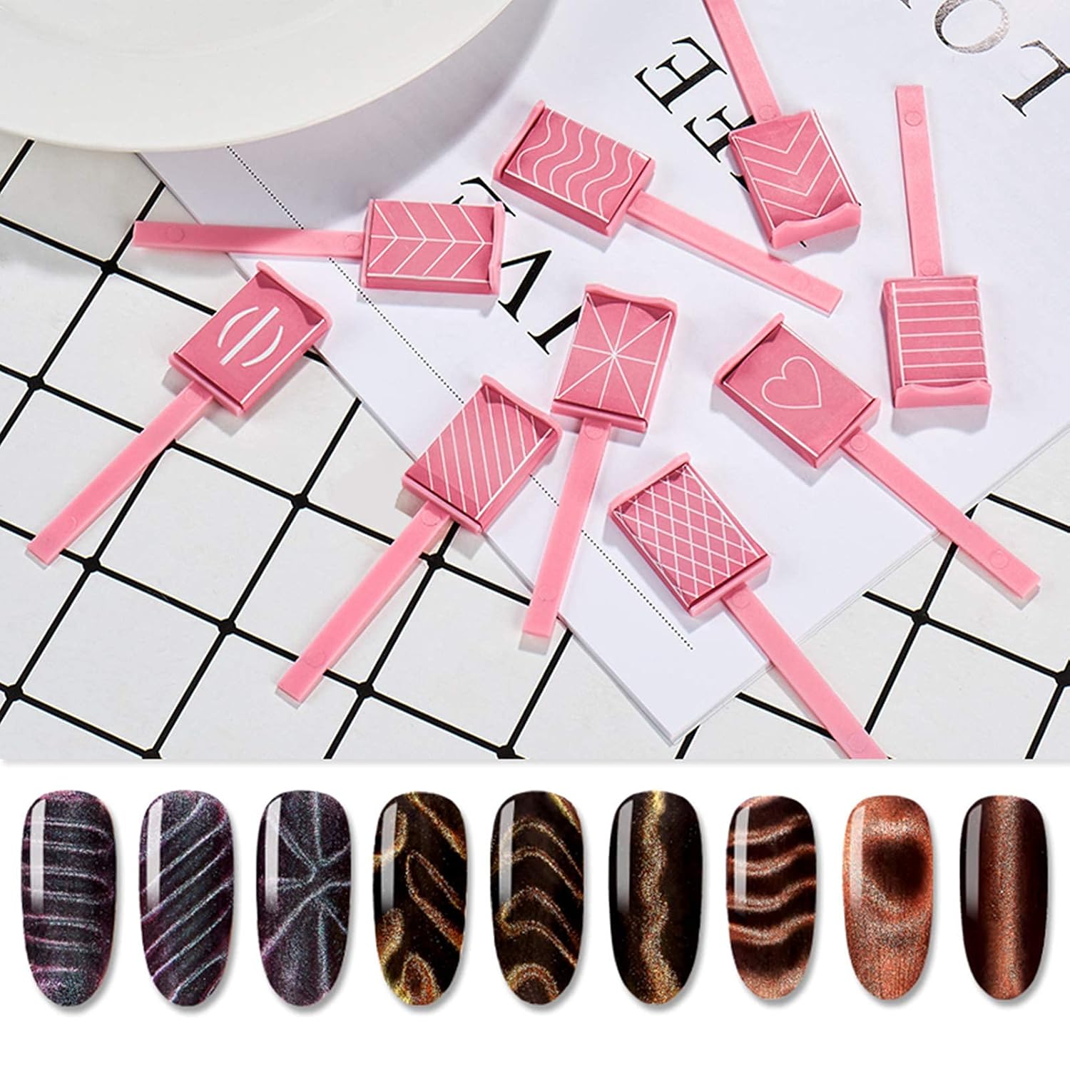 Magnet Nail Art Polish Tool Set, Cat Eye Gel Polish 3D Gel Cat Eye Plastic Tool-Suitable for DIY 3d Magnetic, Salon, Studio or Home 8 Piece