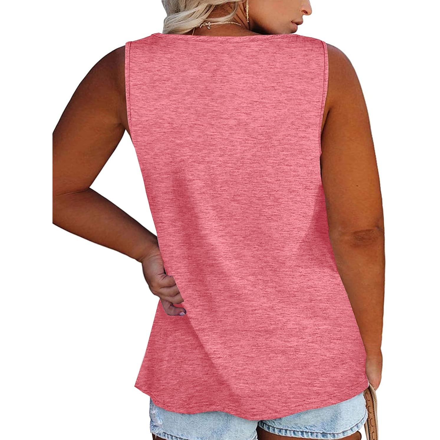 Womens Plus Size Tank Tops Summer Sleeveless Henley T-Shirts Tops Casual Button Down Tunics Shirts