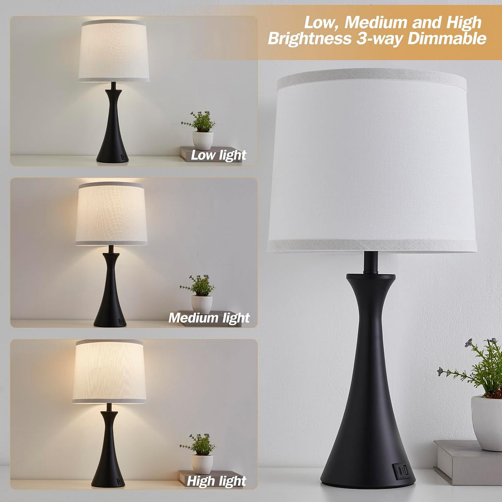Touch Lamp For Living Room Bedroom, 21" Table Lamps Set Of 2 With Usb C+A Ports And White Lamp Shades, Touch Bedside Lamps For Nightstand With 3 Way Dimmable, 2 Led Bulbs Included