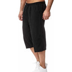 Hangnifang Men'S Long Linen Shorts Below Knee Pocketed 3/4 Summer Drawstring Capri Pant