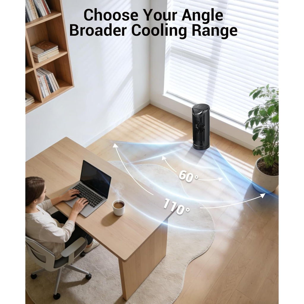 Personal Tower Fan For Bedroom With Remote, Portable Desk Table Fan，4 Speeds Cooling Standing Fan With 12H Timer, 60° & 110° Oscillating Floor Tower Fans That Blows Cold Air For Bedroom Office,Black