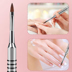 Hariendny 2 Pack 3D Nail Art Brush for Acrylic, Kolinsky Acrylic Nail Brushes Set, Nail Lining Brush Nail Salon Painting Brush Pen with Non-Slip Handle, Silver Metal Nail Art Pen (Size #2)