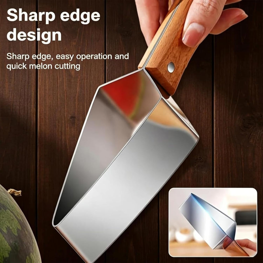 Triangle Watermelon Cutter, Stainless Steel Watermelon Slicer, Stainless Steel with Wooden Handle for A Wide Variety Watermelon, Cantaloupe, Honeydew, Apples, and More