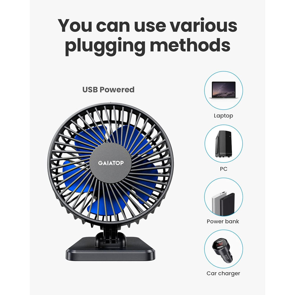 Gaiatop Usb Desk Fan, Small But Powerful, Personal Portable Quiet 3 Speeds, Adjustable Mini Table Desktop Fan For Cooling Home Office Car Summer Travel Gifts Blue