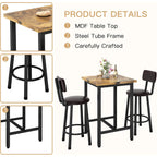 Recaceik 3 Piece Pub Dining Set, Modern Bar Table And Stools For 2 Kitchen Counter Height Wood Top Bistro Easy Assemble For Breakfast Nook Living Room Small Space Restaurant