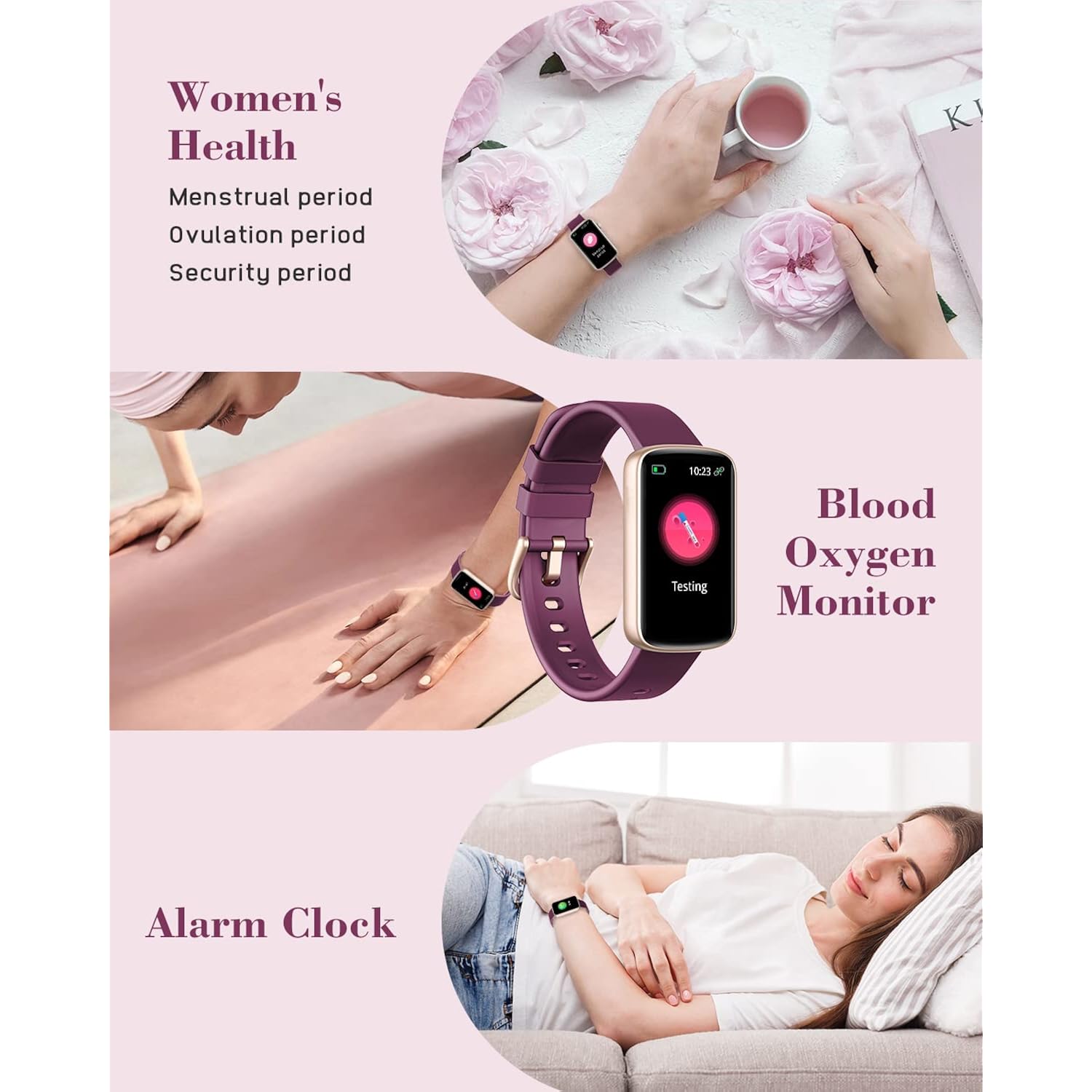 Fitness Watches for Women, LYNN2 Fitness Tracker with Heart Rate Monitor Blood Oxygen/Sleep Tracker Pedometer, Slim Step Tracker Watch for iOS/Android Phones Waterproof (Purple)
