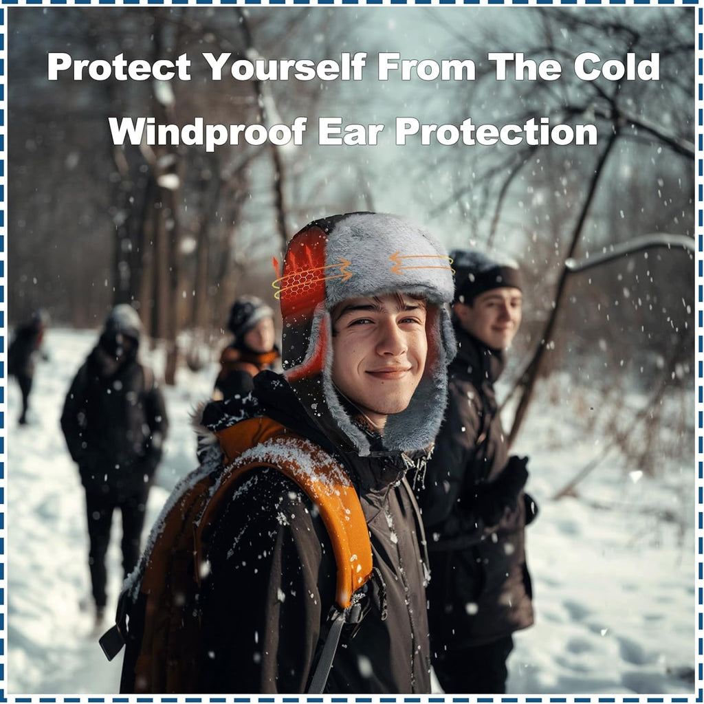 Heated Trapper Hat, 24.8 Inch Electric Winter Heated Hat with Rechargeable Battery for Men Women