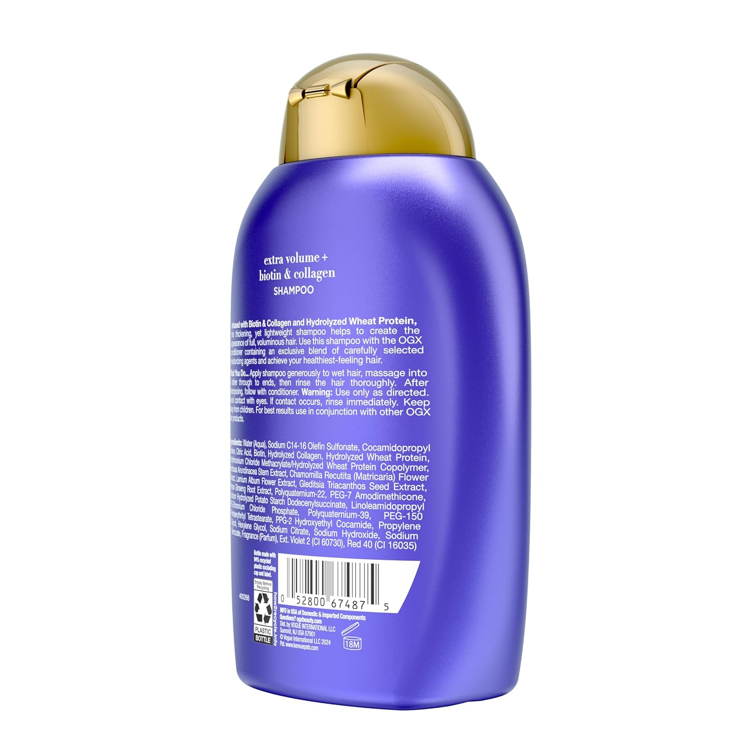 OGX Thick & Full + Biotin Collagen Extra Strength Volumizing Shampoo with Vitamin B7 Hydrolyzed Wheat Protein for Fine Hair. Sulfate-Free Surfactants Thicker, Fuller Hair, 13 Fl Oz