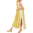Hooever Women'S 2 Piece Sets Boho Color Block Sleeveless Maxi Dress Matching Shorts With Pockets