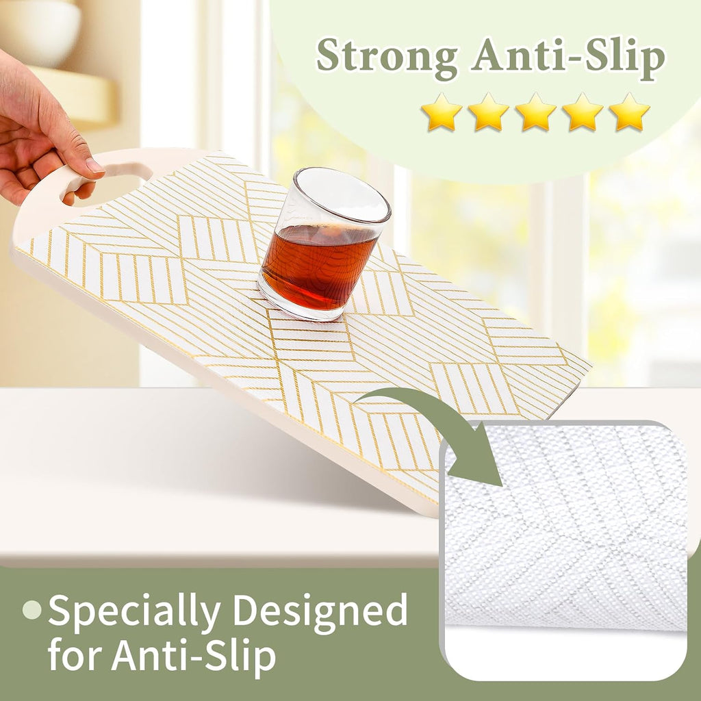 Shelf Liners For Kitchen Cabinets 12In X 20Ft, Non Adhesive Cabinet Liner Strong Non-Slip Thickened Gold Geometric Drawer Liner, Easy To Clean For Shelf, Cabinet With Knife And Tape Measure
